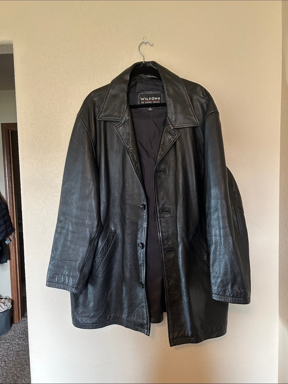 Wilson Leather Black Men's Leather Trench Coat Car Coat Grunge Biker Streetwear